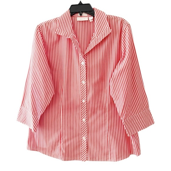 Chico’s Striped No Iron 3/4 Sleeve Shirt Size 2 / Large - Picture 1 of 11